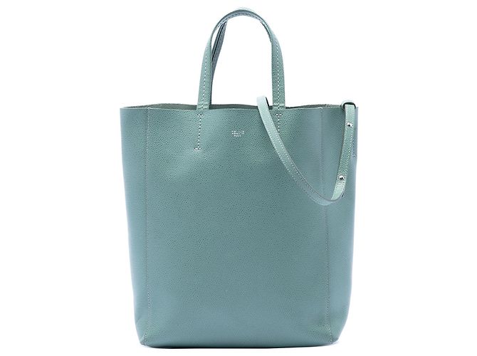 Cabas Céline Tote verticale Celine in pelle di vitello granulata blu Small Blu chiaro