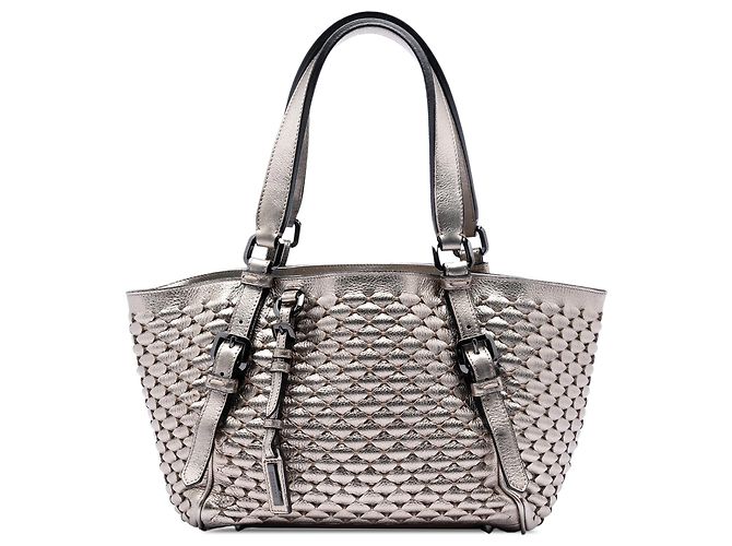 Burberry Metallic Gold Gewebtes Leder Tote Golden