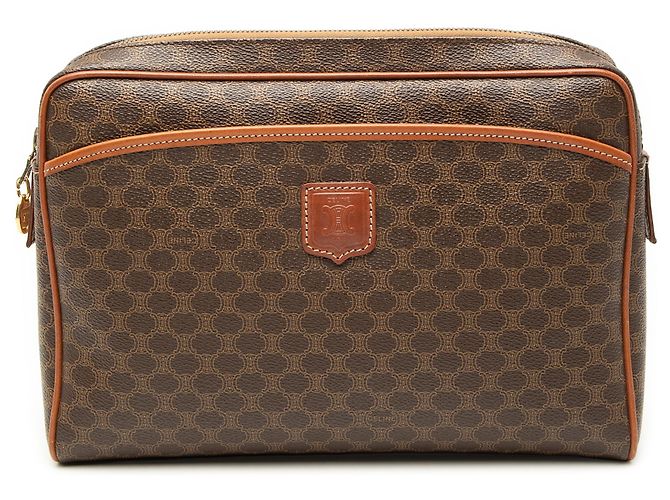 Céline Pochette en toile enduite Macadam marron Celine