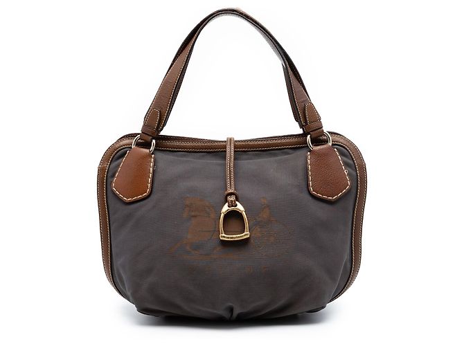 Céline Celine Gray Canvas Carriage Tote Brown Dark grey