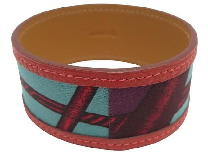 Hermès NEUF BRACELET HERMES PETIT H MANCHETTE T20 CUIR ET SOIE BOITE STRAP BANGLE Multicolore 