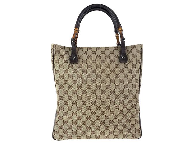 Borsa Tote Gucci Bamboo GG Canvas Marrone Beige
