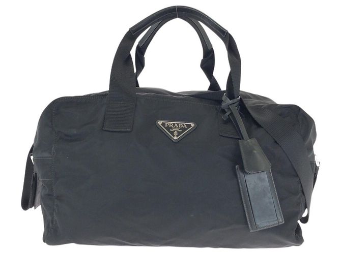 Borsa da viaggio in nylon Prada con logo Triangle Tessuto Nero