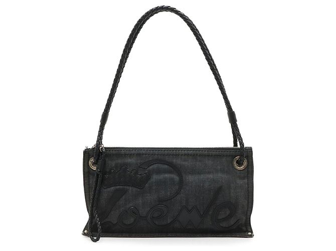 Sac cabas Loewe Denim Leather Crown Shopper Noir