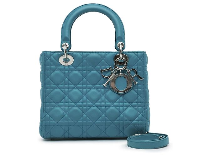 Dior Lady Dior Medium Blu Cannage Agnello Argento