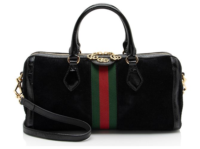 Gucci Suede Ophidia Medium Boston Bag Black
