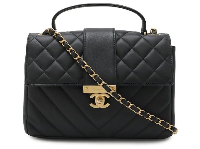 Chanel Matelassé V-Stitch Lederhandtasche Schwarz