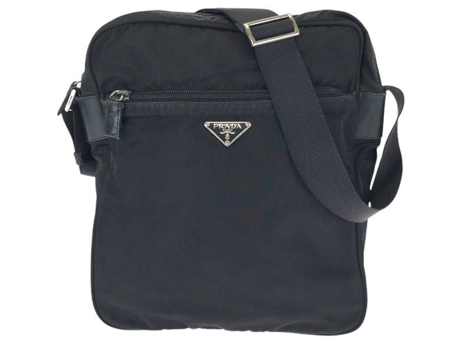 Bolsa de Ombro Prada Nylon Tessuto Triangle Logo Preto