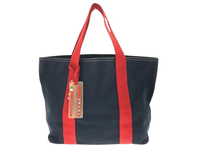 Prada Canvas Canapa Tote Bag Blue