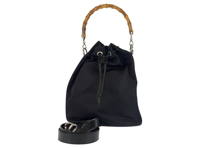 Borsa a mano Gucci Bamboo Nylon Leather Nero