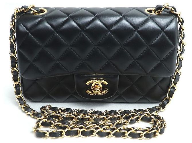 Borsa a tracolla Chanel Mini Classic in agnello Nero
