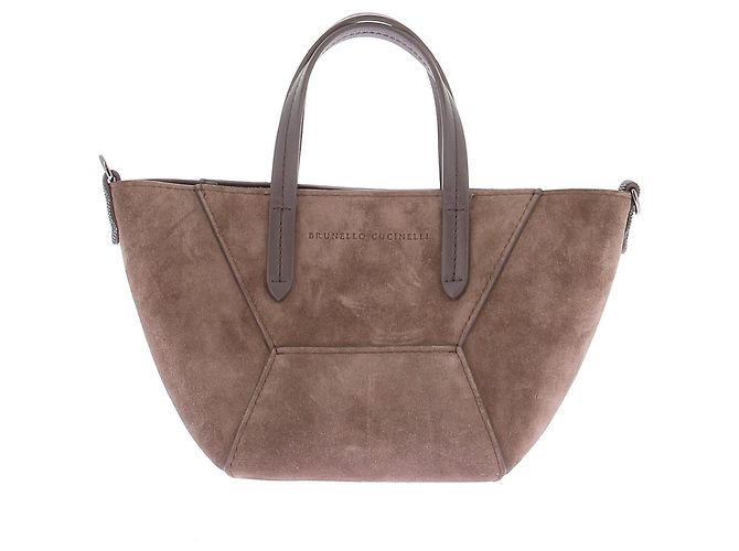 Brunello Cucinelli Mini bolsa BC Duo em camurça adornada com Monile Marrom