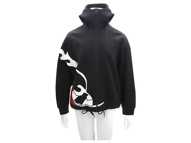 Prada Graphic Logo Hooded Zip Jacket Black