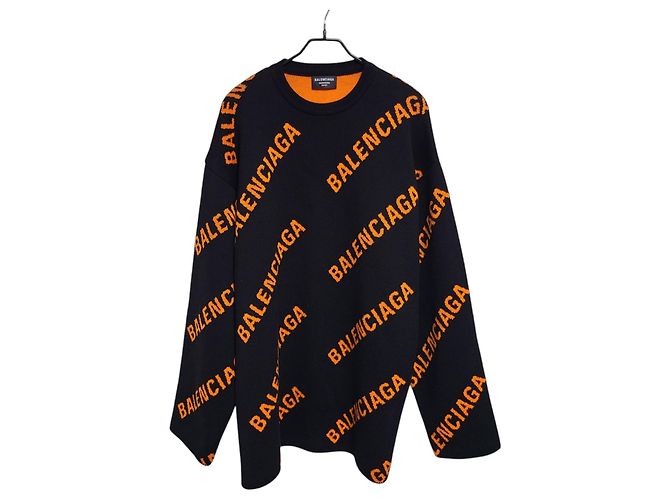 Balenciaga Oversized-Strickpullover mit Multi-Logo-Intarsia Schwarz 