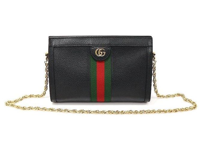 Gucci Pequena bolsa de ombro com corrente WEB Ophidia em couro preto