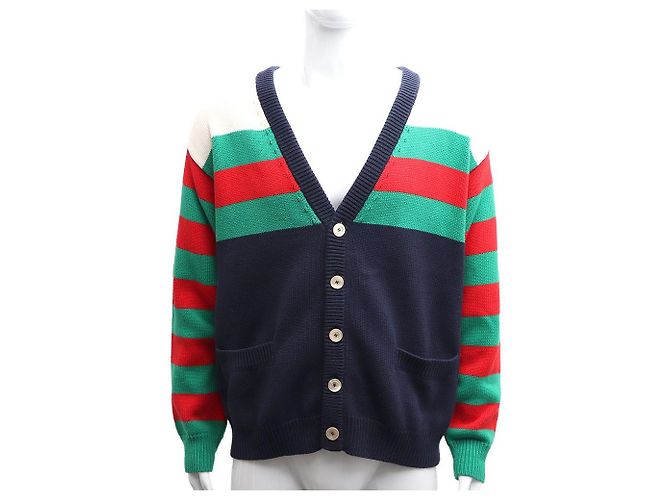 Gucci Gestreickter Wollstrickcardigan mit V-Ausschnitt Mehrfarben