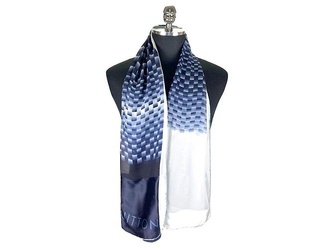 Louis Vuitton Sciarpa lunga in doppio chiffon di seta blu 