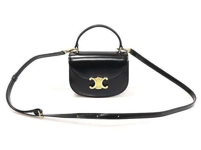 Céline Mini borsa trasparente Triomphe in pelle di vitello lucida nera Nero