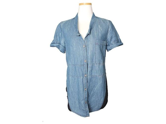 Helmut Lang Two-Tone Denim Shirt Blue