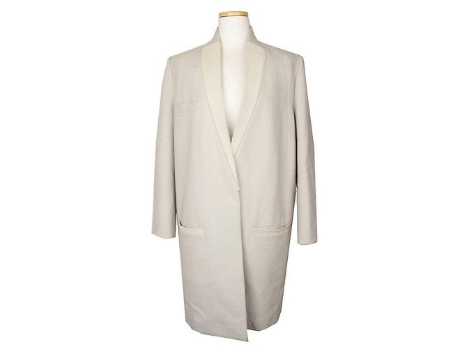 Isabel Marant Beige Wool Shearling Trim Coat White