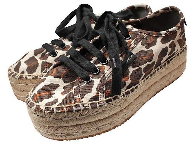 Tory Burch Baskets espadrilles imprimé léopard Marron