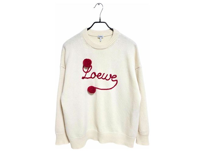 Loewe Pom Pom Embroidery Knit White