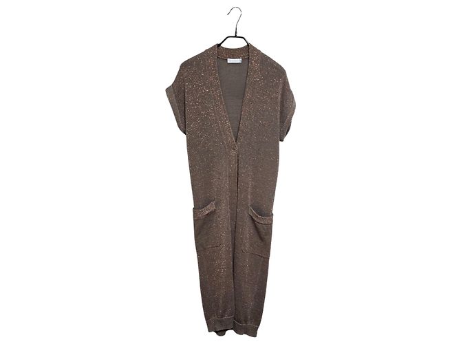 Brunello Cucinelli Cardigã longo sem mangas para mulher Marrom