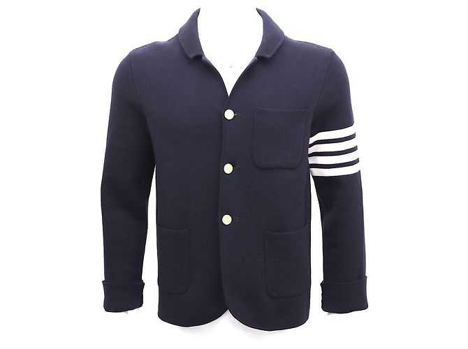 Thom Browne Woll-Sportjacke Navy Strickjacke Blau