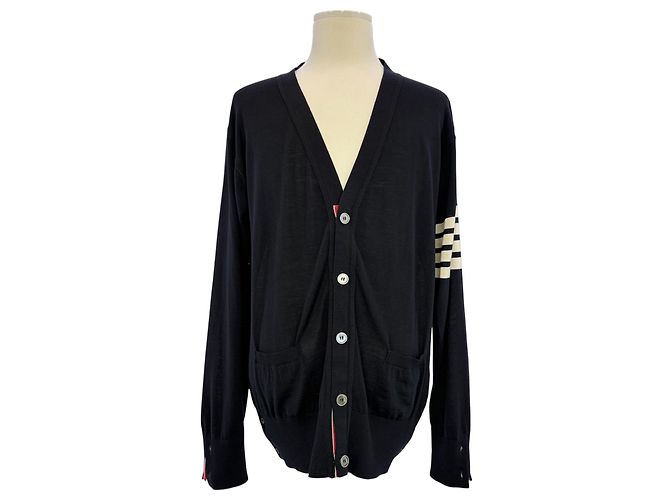 Thom Browne Cardigan de lã de merino listrado Azul