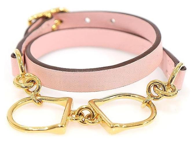 Hermès Rose Sakura Swift Calfskin Gold-tone ETRIER Double Tour Women's Bracelet Pink 