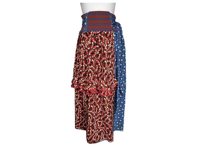 Marni Multicolor Cotton Silk Wrap Skirt Blue