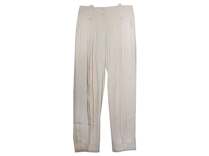 Dior Pantalones plisados de seda beige Blanco
