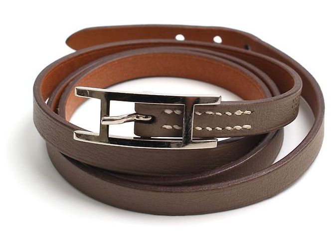 Hermès Pulseira Hapi Row Strap Marrom Stamp