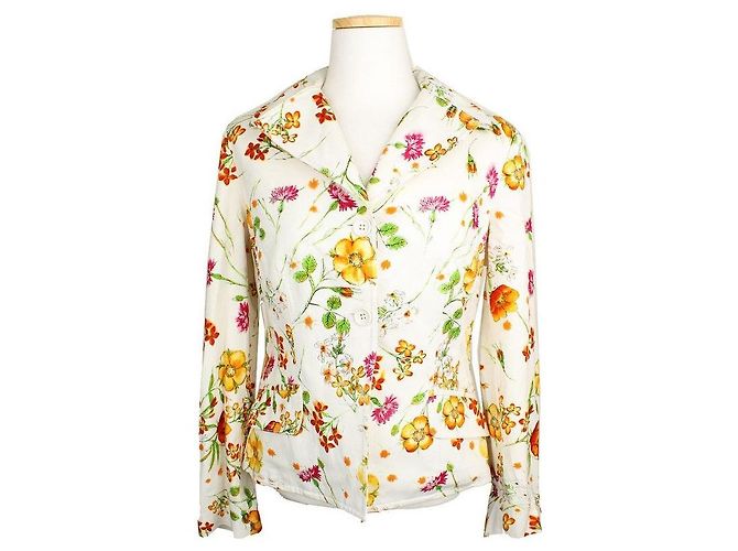 Dolce & Gabbana Chaqueta de algodón con estampado floral marfil Blanco