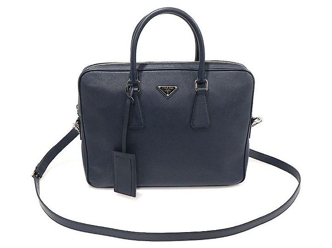 Prada Pasta executiva em couro Saffiano azul marinho