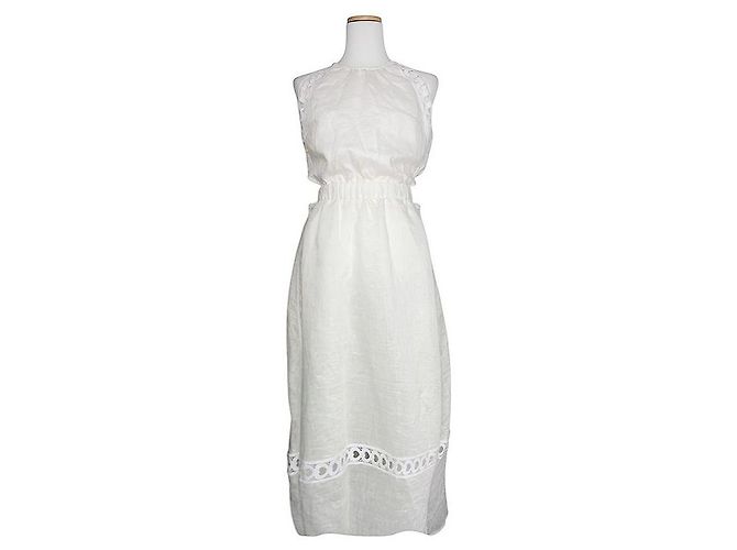 Sandro Ivory Lace Linen Blend Kleid Weiß