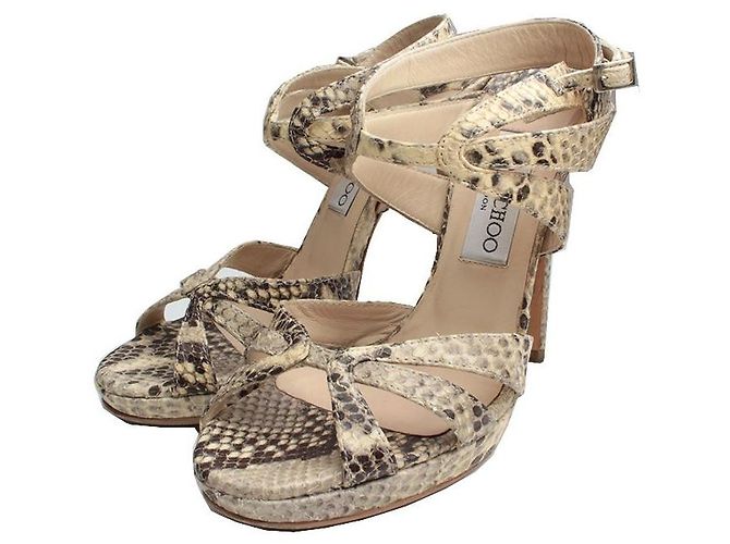 Jimmy Choo Sandales à talons hauts avec bride en python Marron