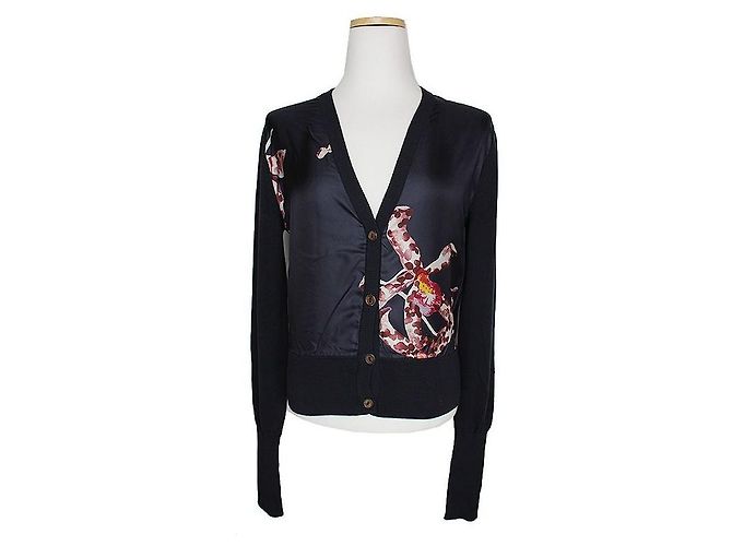 Salvatore Ferragamo Strickjacke aus Baumwolle mit Seidenbesatz Blau