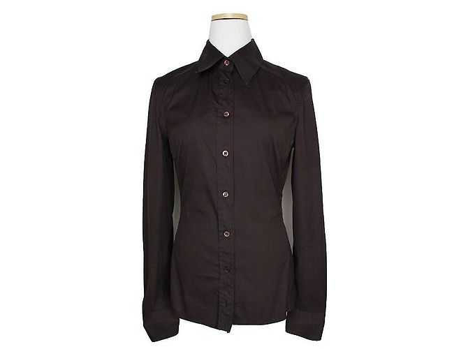 Gucci Camicia in misto cotone marrone scuro