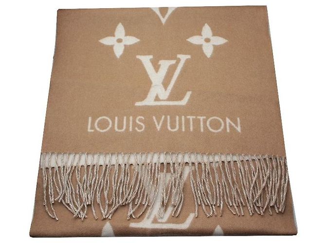 Louis Vuitton Echarpe de cashmere bege com franjas Marrom