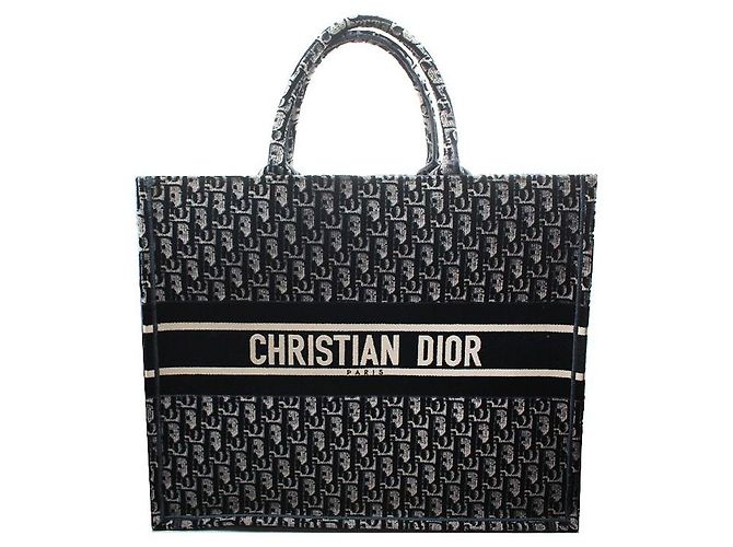 Dior Grand Cabas Book Oblique Noir Dévoré Blanc