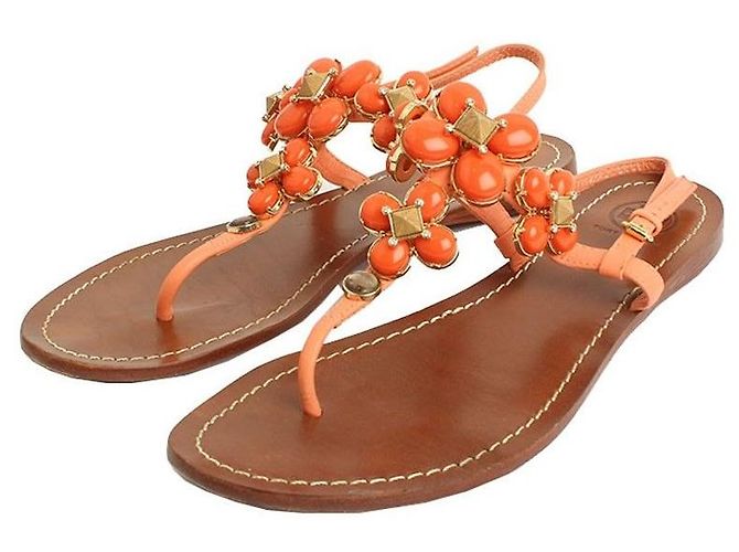 Tory Burch Lachsfarbene Perlen-Slide-Sandalen Pink