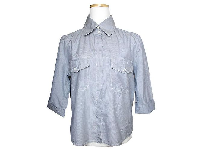 Chanel Camicia di seta a righe Blu