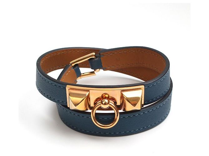 Hermès Médor Malachite Blue Double Strap Stamp Armband Blau
