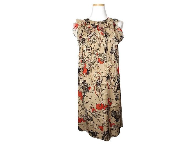 Valentino Vestido de seda estampado Marrom