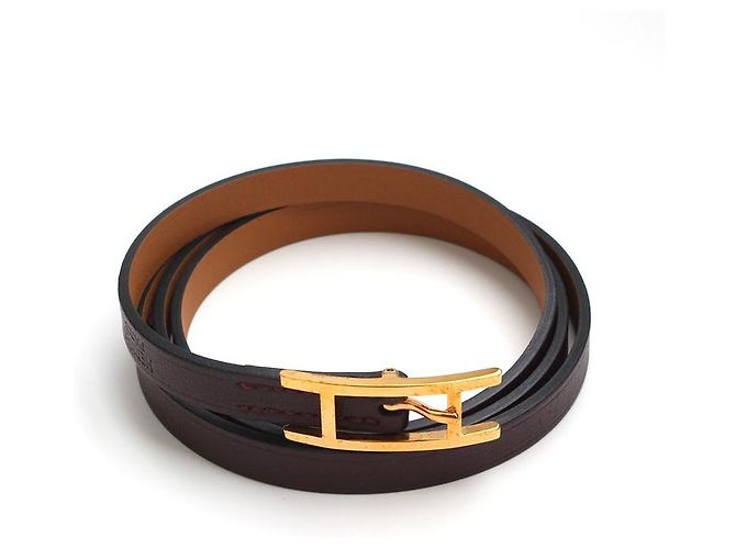 Hermès Pulseira Hapi Row Strap Marrom Escuro