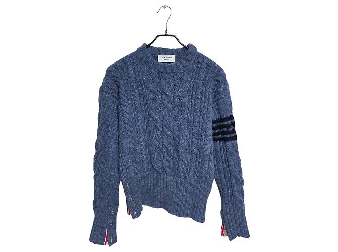 Thom Browne Mohair Aran Zopfstrick Blau