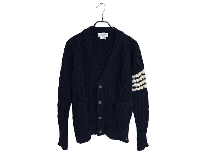 Thom Browne Mohair Aran Cable Cardigan Blue