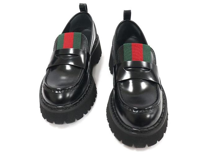 Gucci Mocassini WEB Platform in pelle di vitello lucida nera da donna Nero