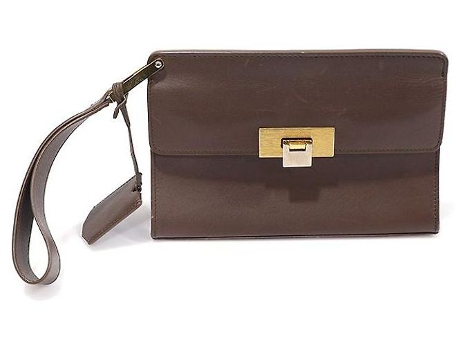 Balenciaga Clutch LE DIX em couro de bezerro marrom com alça